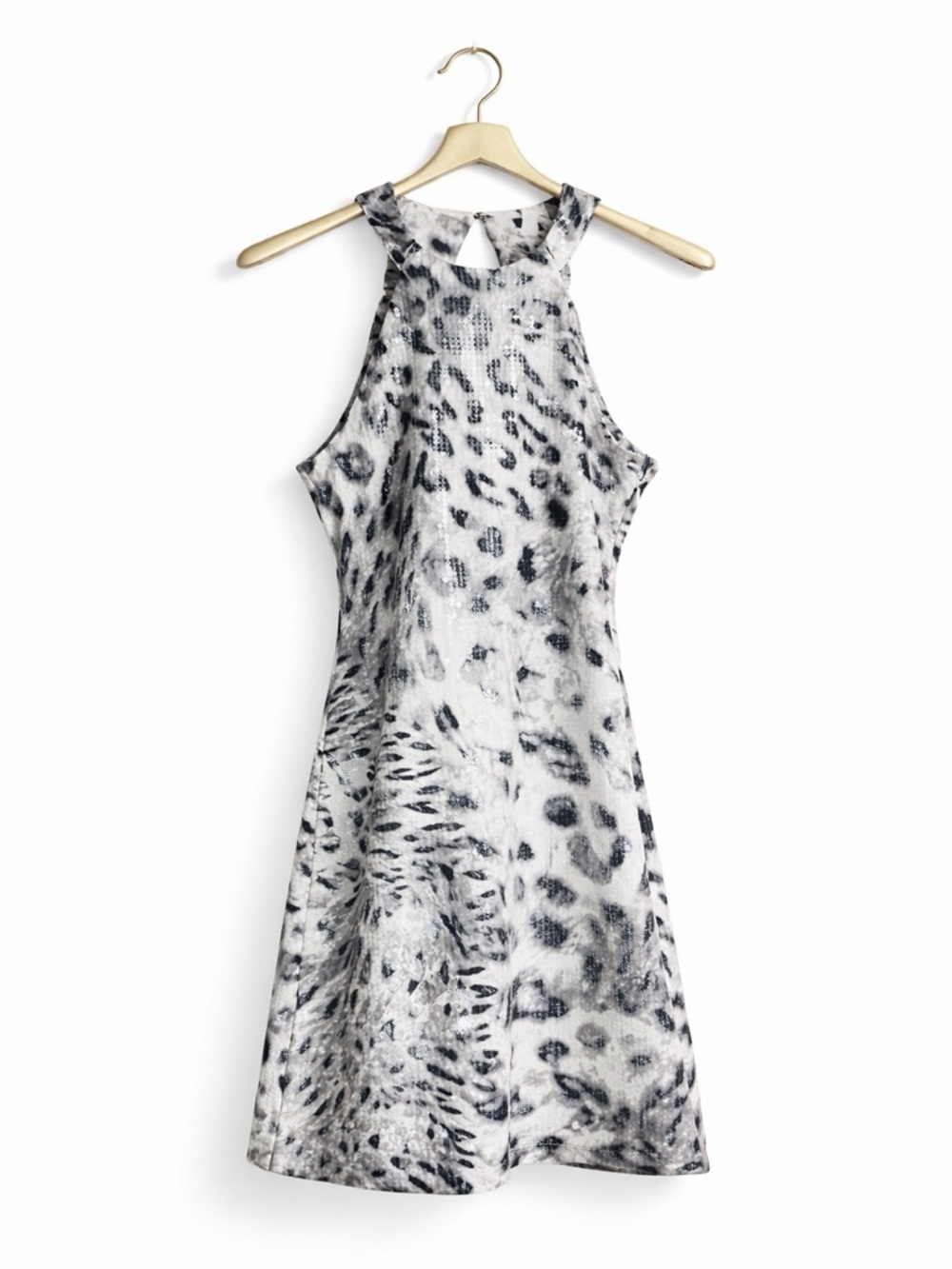 Parker Snow Leopard Print Mini Dress Open Back Cutout Shimmer Textured XS - Picture 3 of 8